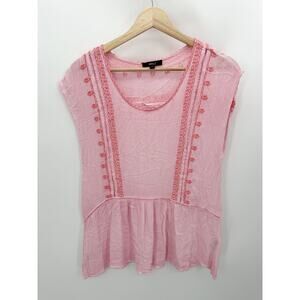 Very J Top Women MEDIUM Pink Embroidered Scoop Neck 100% Rayon Tunic Tank